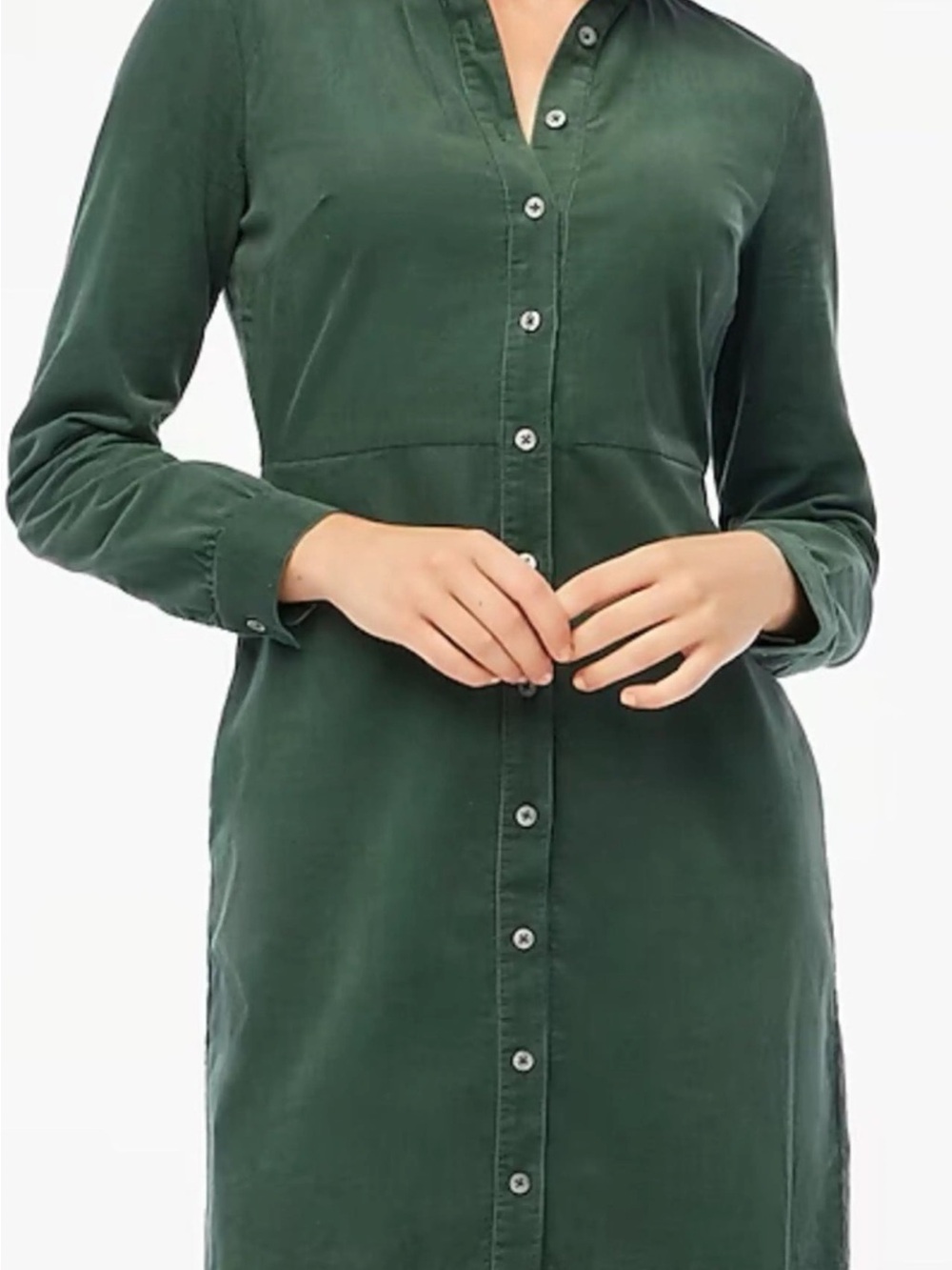 J. Crew Green Button-Front Long Sleeve Shirt Dress with pockets